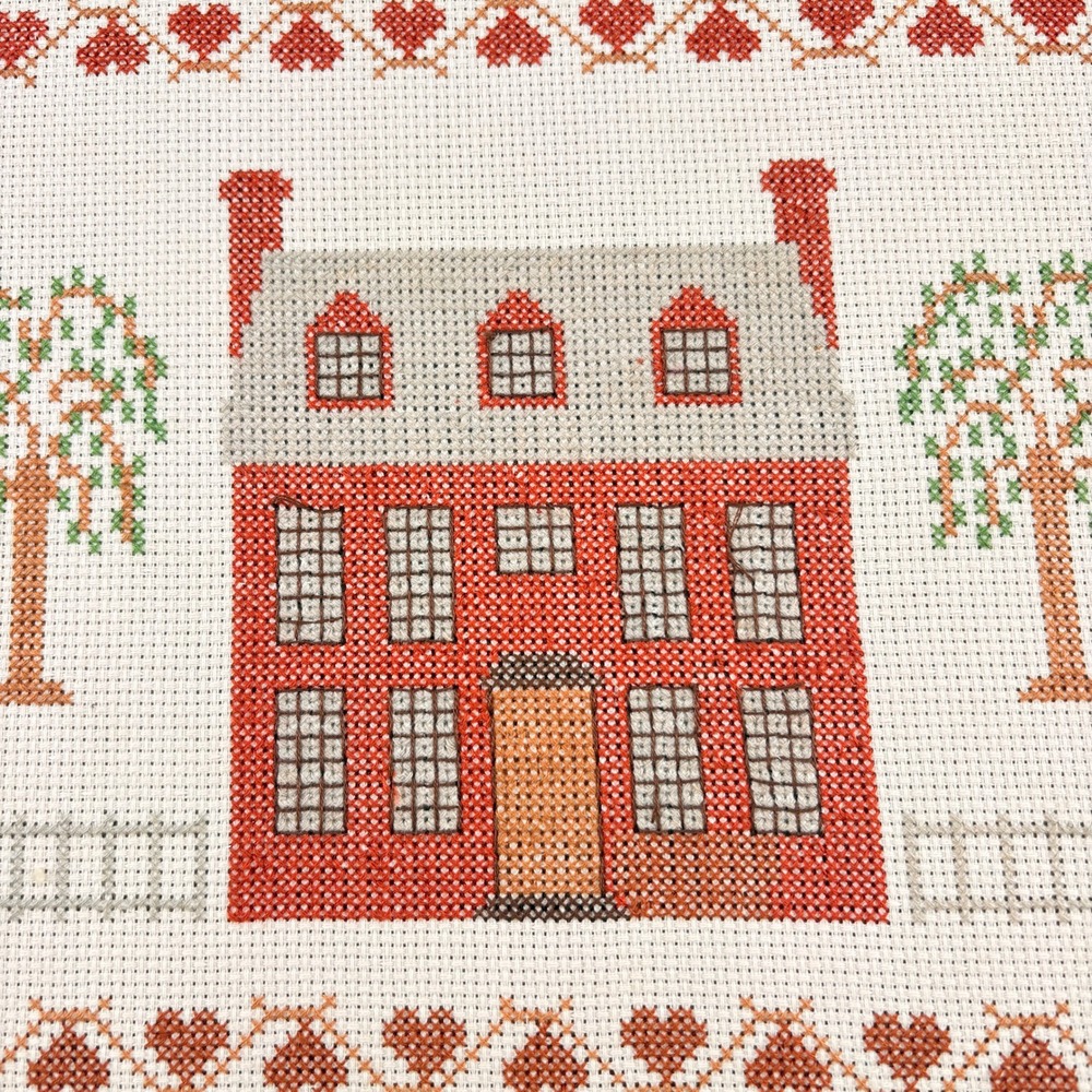 Vintage Handmade Cross Stitch Welcome Baileys Colonial House Wood Frame 24x14.5 - Picture 3 of 8